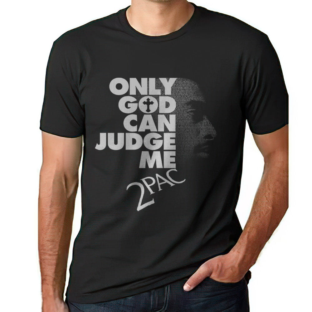 2 pac only god can judge me front design in black and white t-shirt for adults unisex