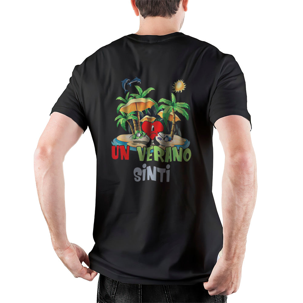 Bad Bunny t-shirt with front logo and un verano sinti design on back adult unisex
