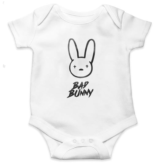 white baby bodysuit bad bunny logo print in black 