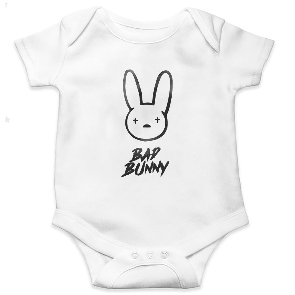 white baby bodysuit bad bunny logo print in black 