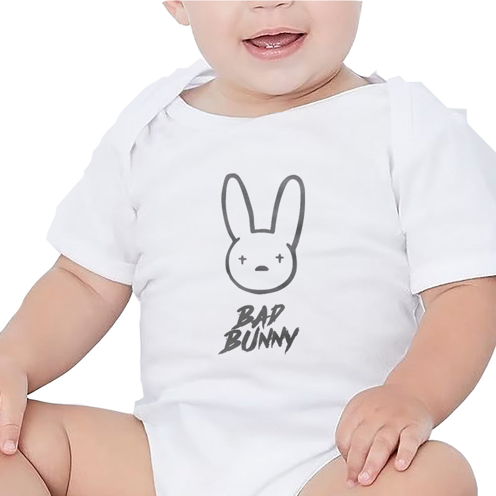 white baby bodysuit bad bunny logo print in black
