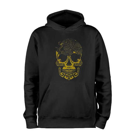 Mexican skull front design in gold hoodie for adults unisex