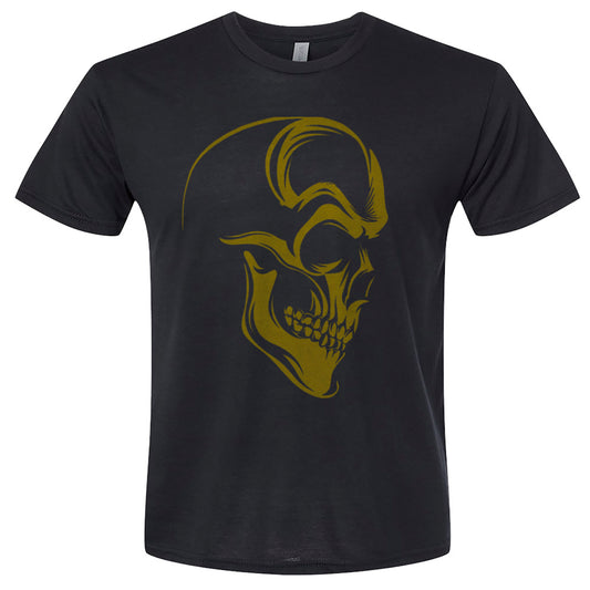  skull front design in gold color unisex adult t-shirt