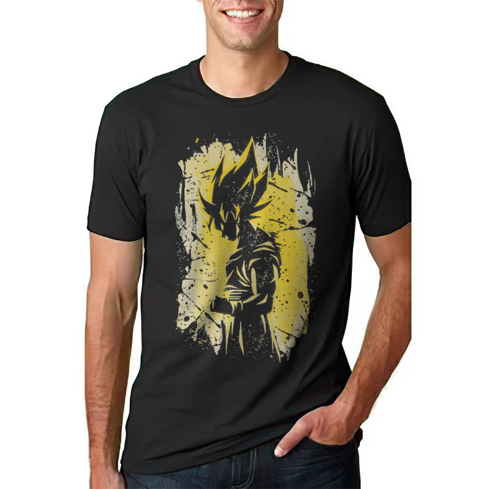 dragon ball anime t-shirt with front design in black and yellow for adults unisex