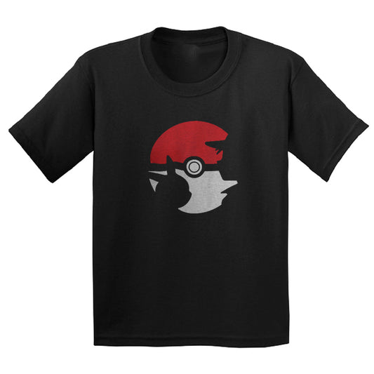 Pokemon ball pikachu and ash silhouette front design t-shirt for kids 