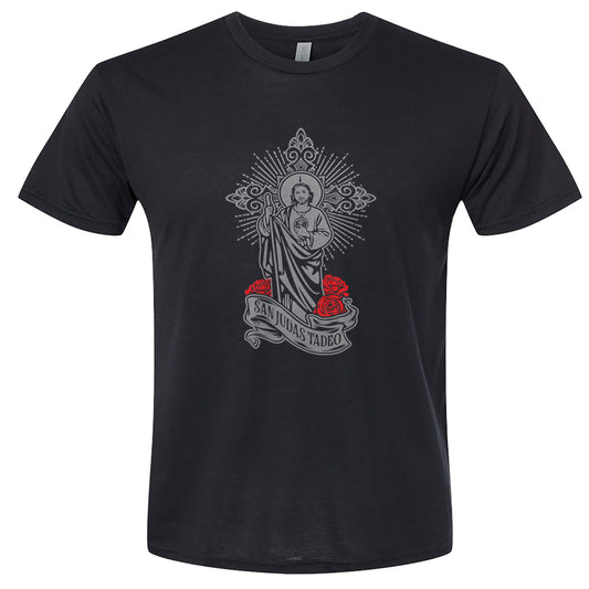 San judas front design in gray black and red unisex t-shirt for adults