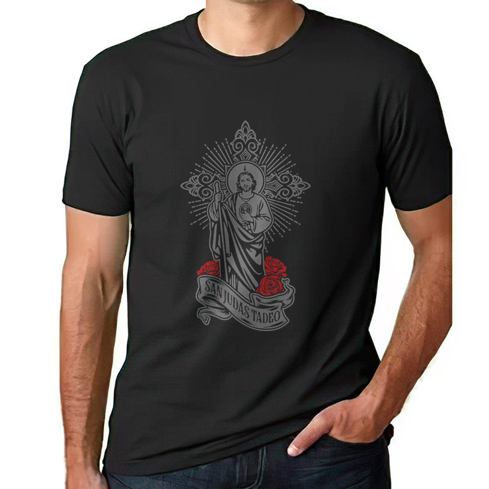 San judas front design in gray black and red unisex t-shirt for adults