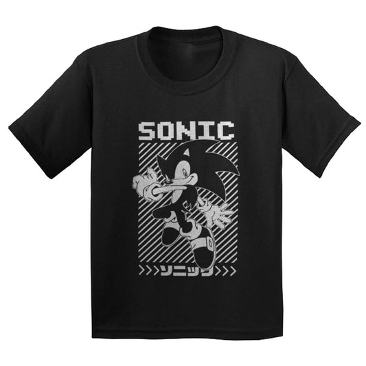 Sonic graphic t-shirt in black and white front design for kids 