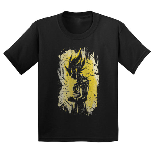 dragon ball anime t-shirt with front design in black and yellow for kids 