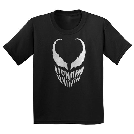 venom t-shirt front design in black and white for kids 