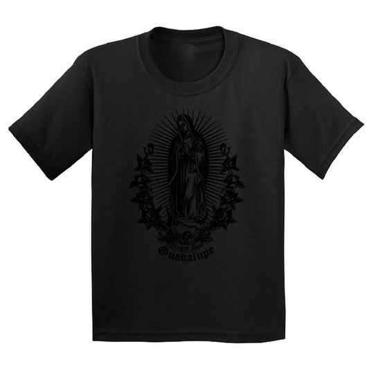 Virgin mary t-shirt with front design in black for kids