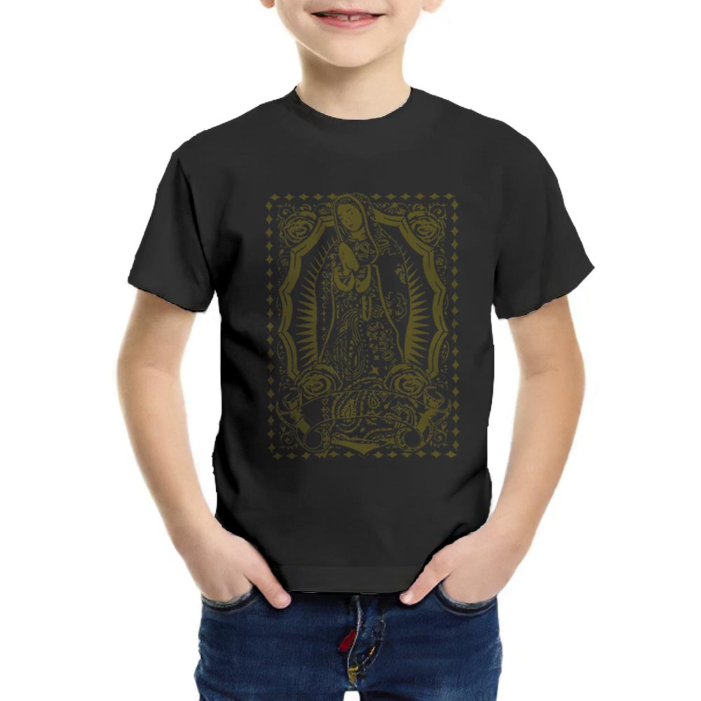 Virgin mary t-shirt with front design in gold for kids