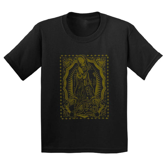 Virgin mary t-shirt with front design in gold for kids