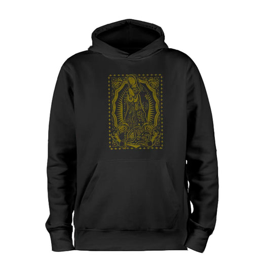 Virgin mary hoodie with front design in gold for adults unisex