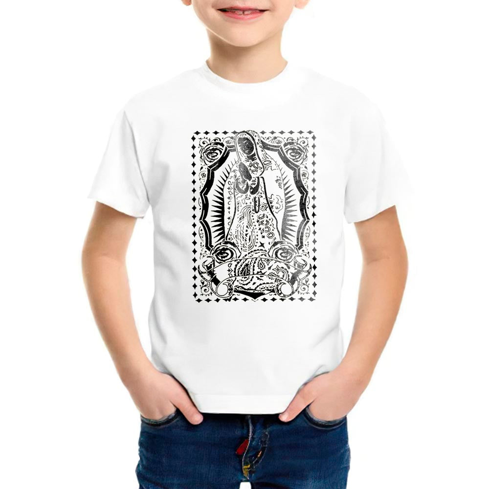 Virgin mary t-shirt with front design in black and white for kids
