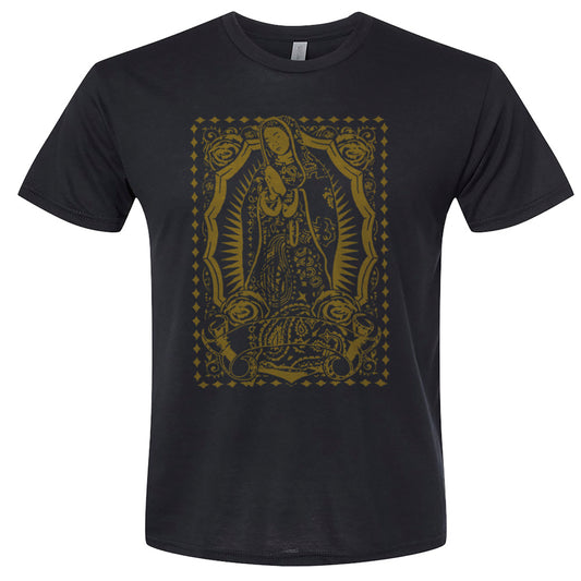 Virgin mary gold front design t-shirt for adults unisex