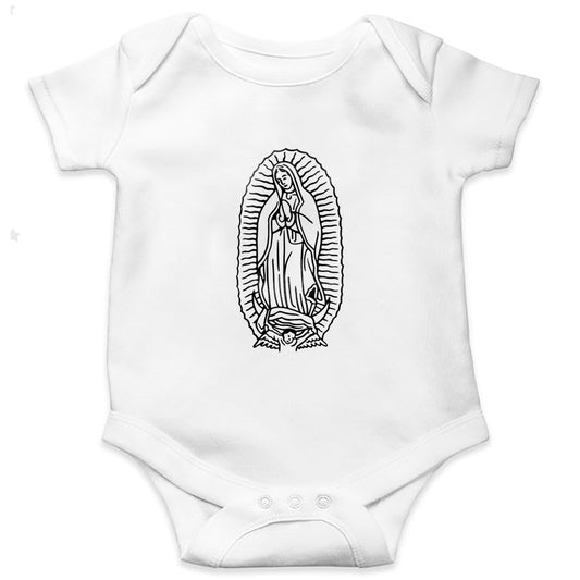 white baby bodysuit virgin Mary print in black