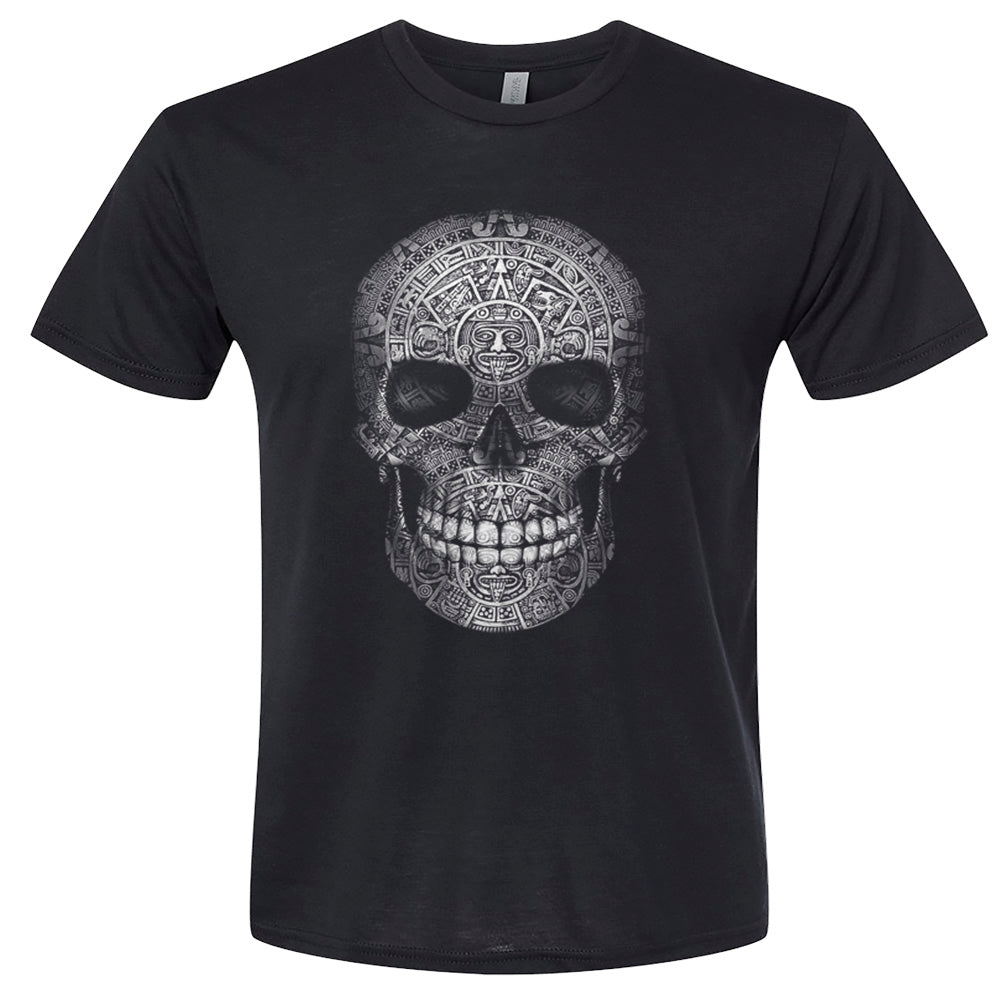 black and white mexican aztec skull front design unisex t-shirt for adults