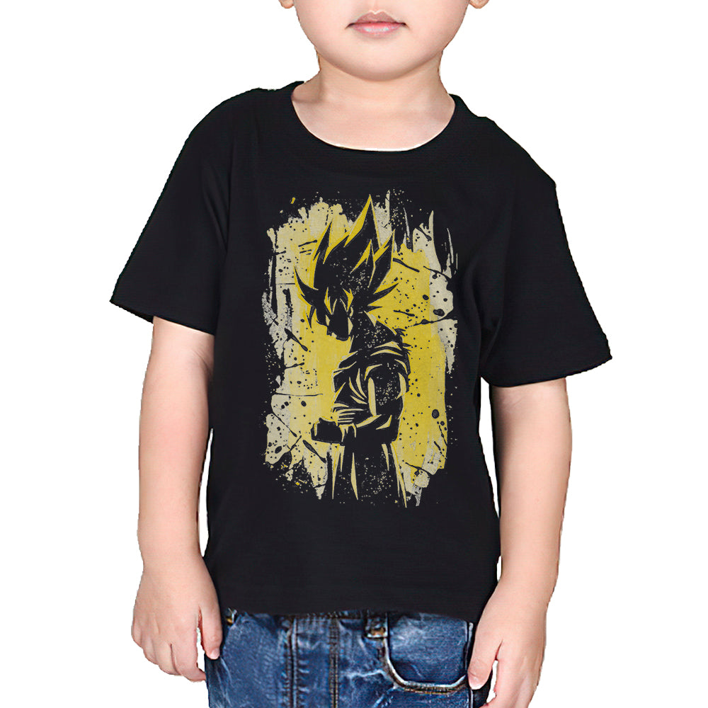 dragon ball anime t-shirt with front design in black and yellow for kids