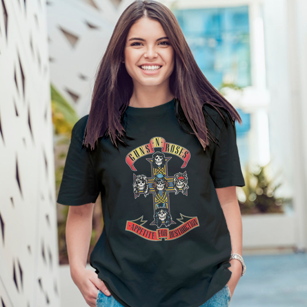 Guns n Roses rock band t-shirt with front cross design for adults unisex