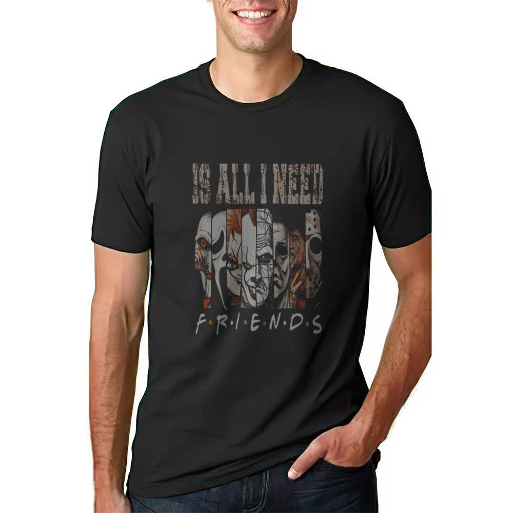 horror hallowen characters t-shirt with front design friends logo for adults unisex