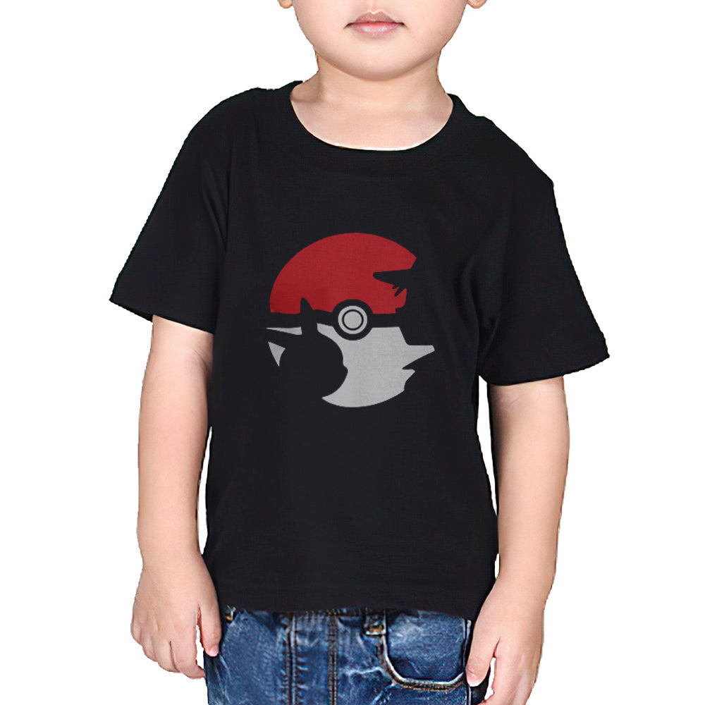 Pokemon ball pikachu and ash silhouette front design t-shirt for kids