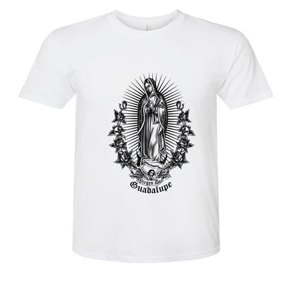 Virgin mary black and white front design t-shirt for adults unisex